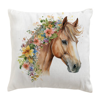 Floral Horse Portrait 14x14" Throw Pillow