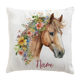 Floral Horse Portrait 14x14" Throw Pillow