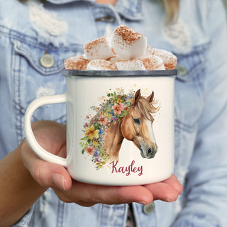 Floral Horse Portrait Metal Camp Mug