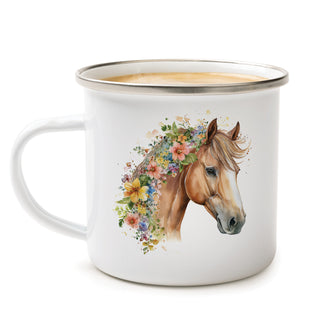 Floral Horse Portrait Metal Camp Mug
