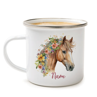 Floral Horse Portrait Metal Camp Mug