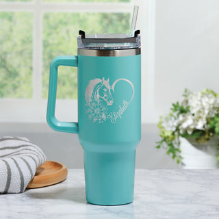 Horse Heart 40 Oz Travel Mug with Handle Stainless Steel - Aqua
