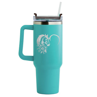 Horse Heart 40 Oz Travel Mug with Handle Stainless Steel - Aqua