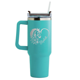 Horse Heart 40 Oz Travel Mug with Handle Stainless Steel - Aqua