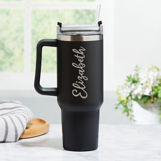 Script Name 40 Oz Travel Mug with Handle Stainless Steel - Black