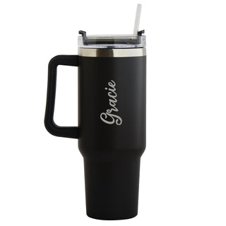 Script Name 40 Oz Travel Mug with Handle Stainless Steel - Black