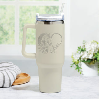 Horse Heart 40 Oz Travel Mug with Handle Stainless Steel - Bone White