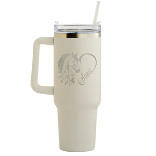 Horse Heart 40 Oz Travel Mug with Handle Stainless Steel - Bone White