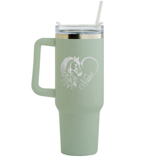 Horse Heart 40 Oz Travel Mug with Handle Stainless Steel - Sage Green