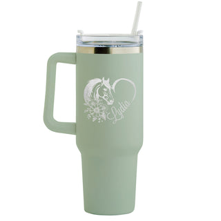 Horse Heart 40 Oz Travel Mug with Handle Stainless Steel - Sage Green