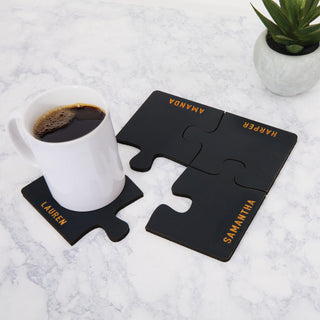 Black Wood Puzzle Coaster Set of 4