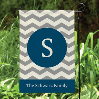 Chevron Family Name Personalized Garden Flag---Blue