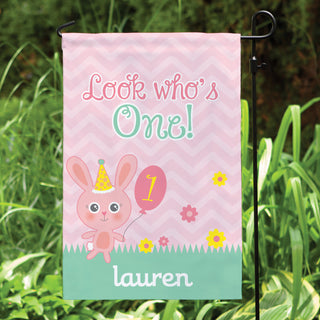 Girl's Look Who's One Personalized Garden Flag