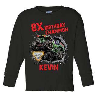 Monster Jam Birthday Champion Black Long Sleeve Tee