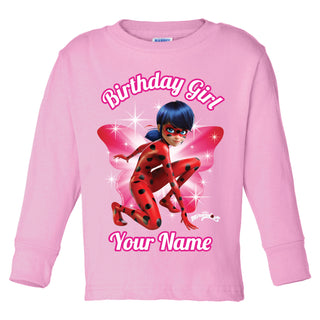 Personalized Miraculous Birthday Girl Pink Long Sleeve Tee