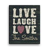 Live, Laugh, Love Personalized 11"x14" Black Canvas