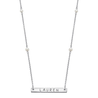 Sterling Silver Mini Bar Name with Pearls Necklace
