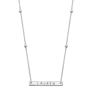 Sterling Silver Mini Bar Name with Beads Necklace