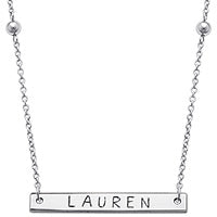 Sterling Silver Mini Bar Name with Beads Necklace