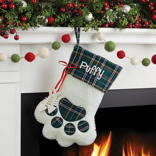 Sweet Cat Personalized Green Plaid Stocking