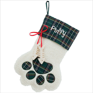 Sweet Cat Personalized Green Plaid Stocking