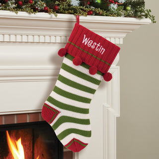 Green Striped Personalized Knit Stocking