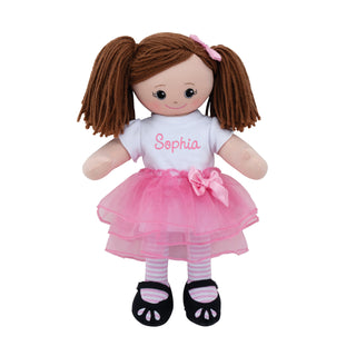 Personalized Brunette Doll With Tutu and Hair Clip