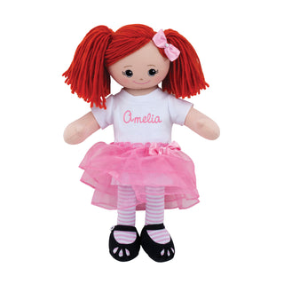 Personalized Red Head Doll With Tutu and Hair Clip