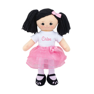 Personalized Asian Doll With Tutu and Hair Clip