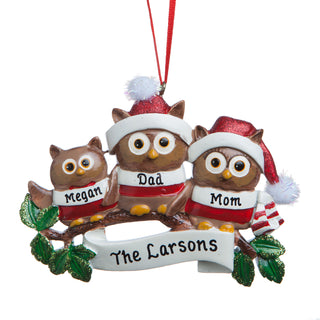 Personalized Owl  Family of Three Ornament