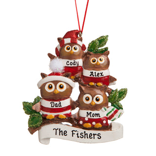 Personalized Owl Family of Four Ornament