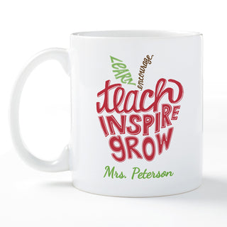 Teach, Inspire, Grow Apple Personalized White Coffee Mug - 11 oz.