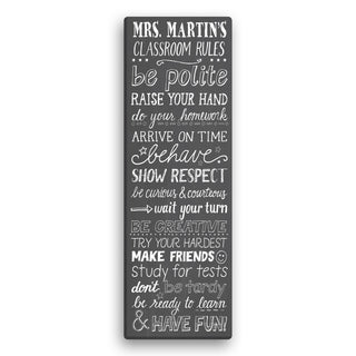 Classroom Rules Personalized 9"x27" Canvas---Gray