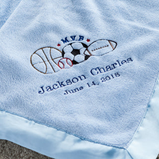 M.V.B Personalized Blue Baby Blanket