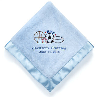 M.V.B Personalized Blue Baby Blanket