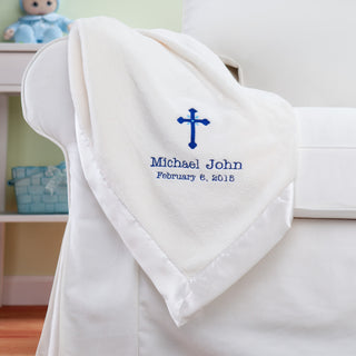 Precious Cross For Him Personalized Cream Baby Blanket