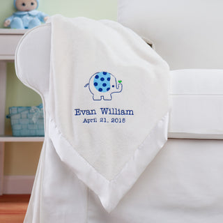 Sweet Elephant For Him Personalized Cream Baby Blanket