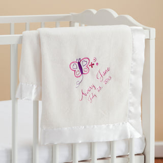 Pretty Butterfly Personalized Cream Baby Blanket