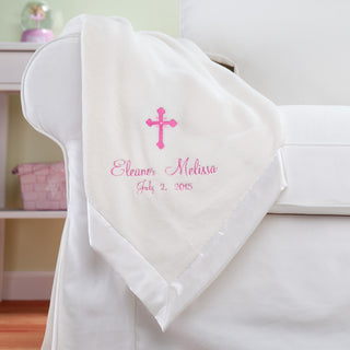 Precious Cross For Her Personalized Cream Baby Blanket