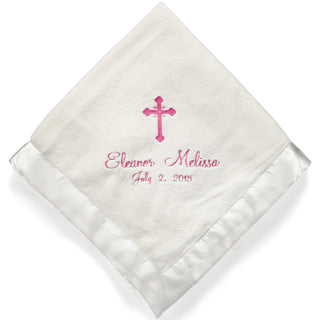 Precious Cross For Her Personalized Cream Baby Blanket