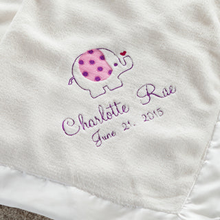 Sweet Elephant For Her Personalized Cream Baby Blanket