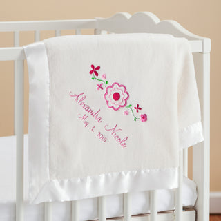 Pretty Flowers Personalized Cream Baby Blanket