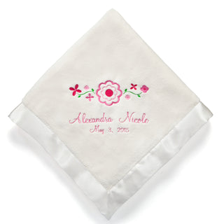 Pretty Flowers Personalized Cream Baby Blanket