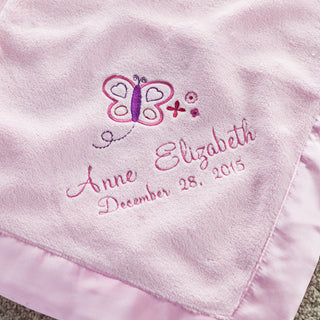 Pretty Butterfly Personalized Pink Baby Blanket