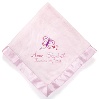 Pretty Butterfly Personalized Pink Baby Blanket