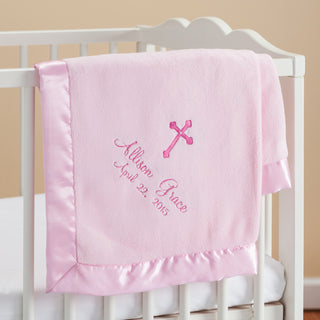Precious Cross Personalized Pink Baby Blanket