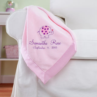 Sweet Elephant Personalized Pink Baby Blanket