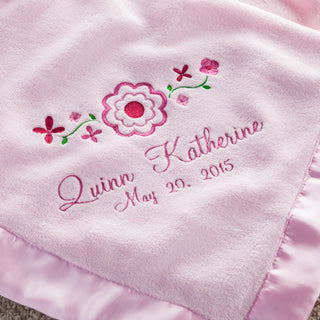 Pretty Flowers Personalized Pink Baby Blanket