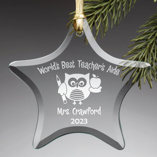 Teacher's Aide Personalized Glass Ornament