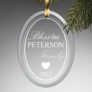 Bless Our Family Personalized Glass Ornament